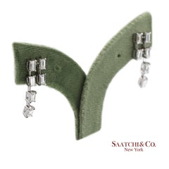 18K 750 White Gold Natural Diamond Emerald Cut Earrings