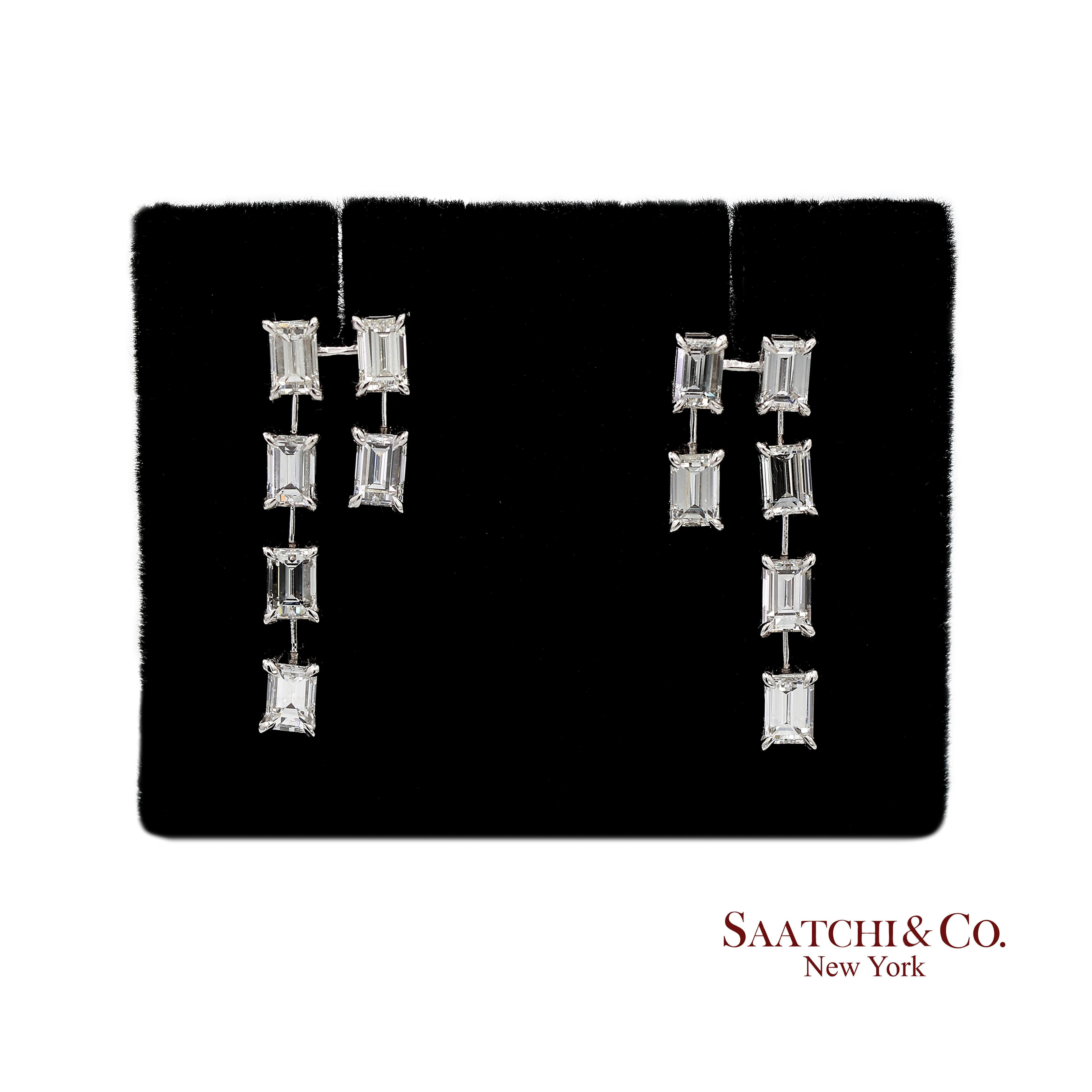 Boucles d'oreilles en or blanc 18K 750 diamants naturels taille émeraude Neuf - En vente à New York, NY