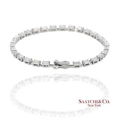 18K 750 White Gold Natural Diamond Emerald Cut Tennis Bracelet