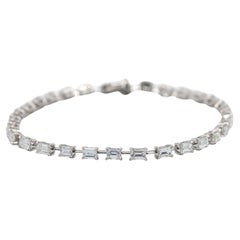 Pulsera de tenis de oro blanco 750 de 18 quilates con diamantes naturales talla esmeralda