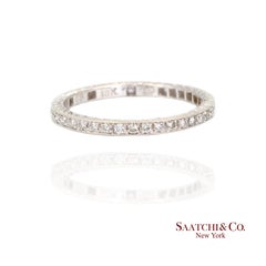 18K 750 White Gold Natural Diamond Engraved Band Ring