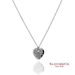 18K 750 White Gold Natural Diamond Heart Shape Pendant Necklace with Chain