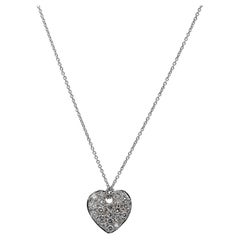 18K 750 White Gold Natural Diamond Heart Shape Pendant Necklace with Chain