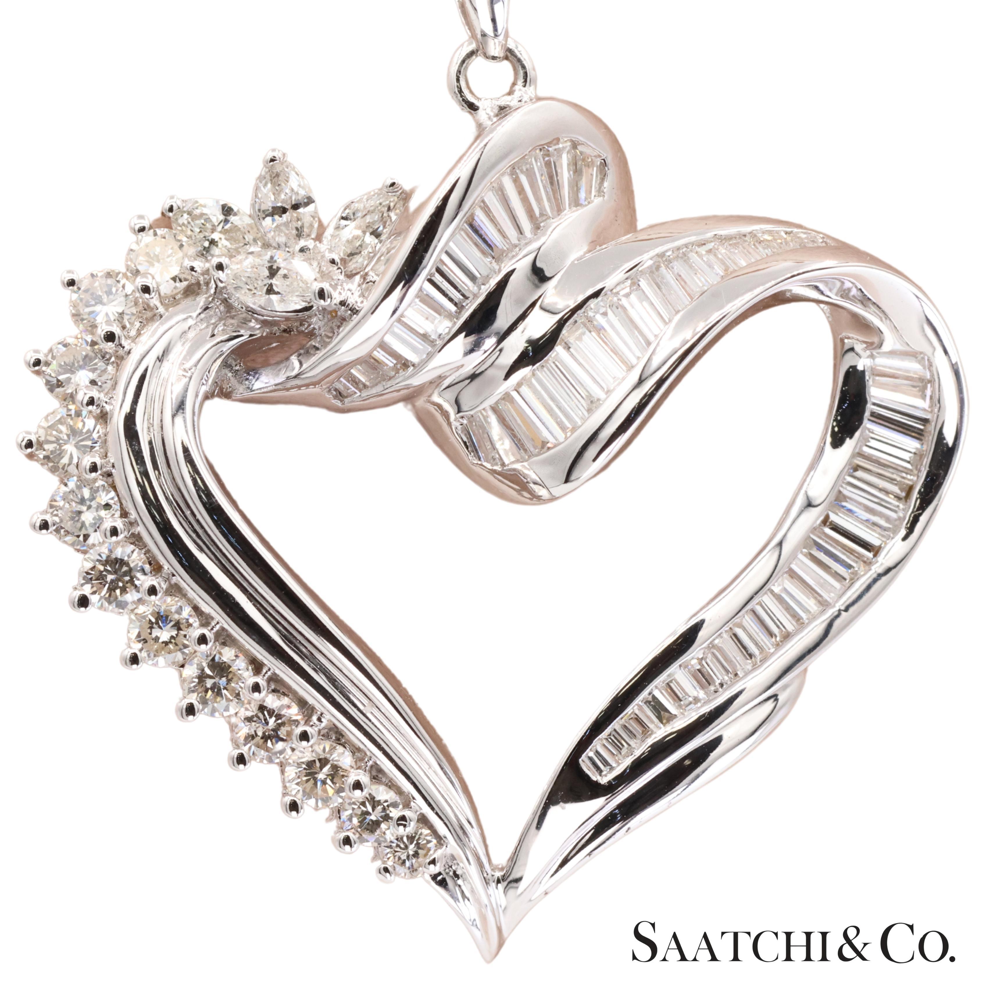 18k 750 Weißgold Naturdiamant Herzform Anhänger mit Kette (Zeitgenössisch) im Angebot