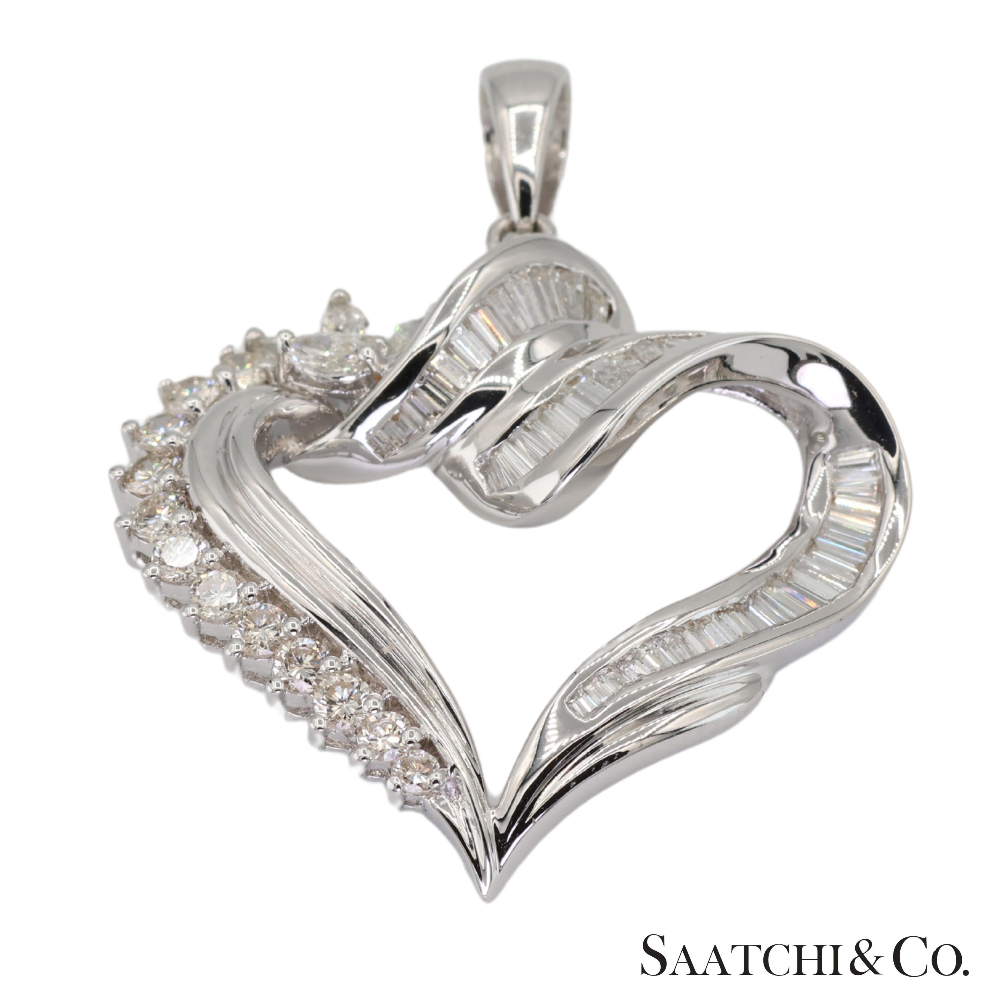 18k 750 Weißgold Naturdiamant Herzform Anhänger mit Kette für Damen oder Herren im Angebot