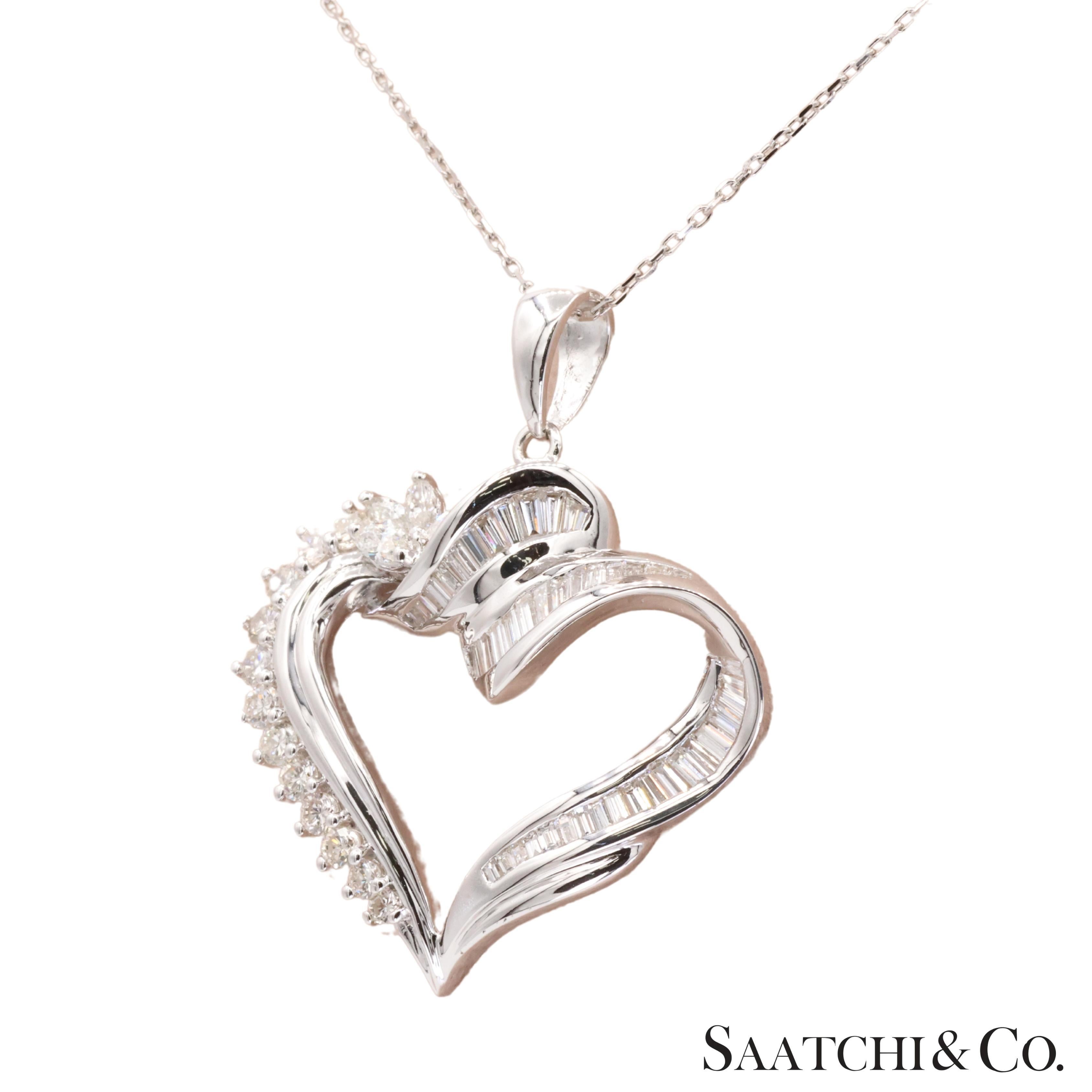 18k 750 Weißgold Naturdiamant Herzform Anhänger mit Kette im Angebot 1