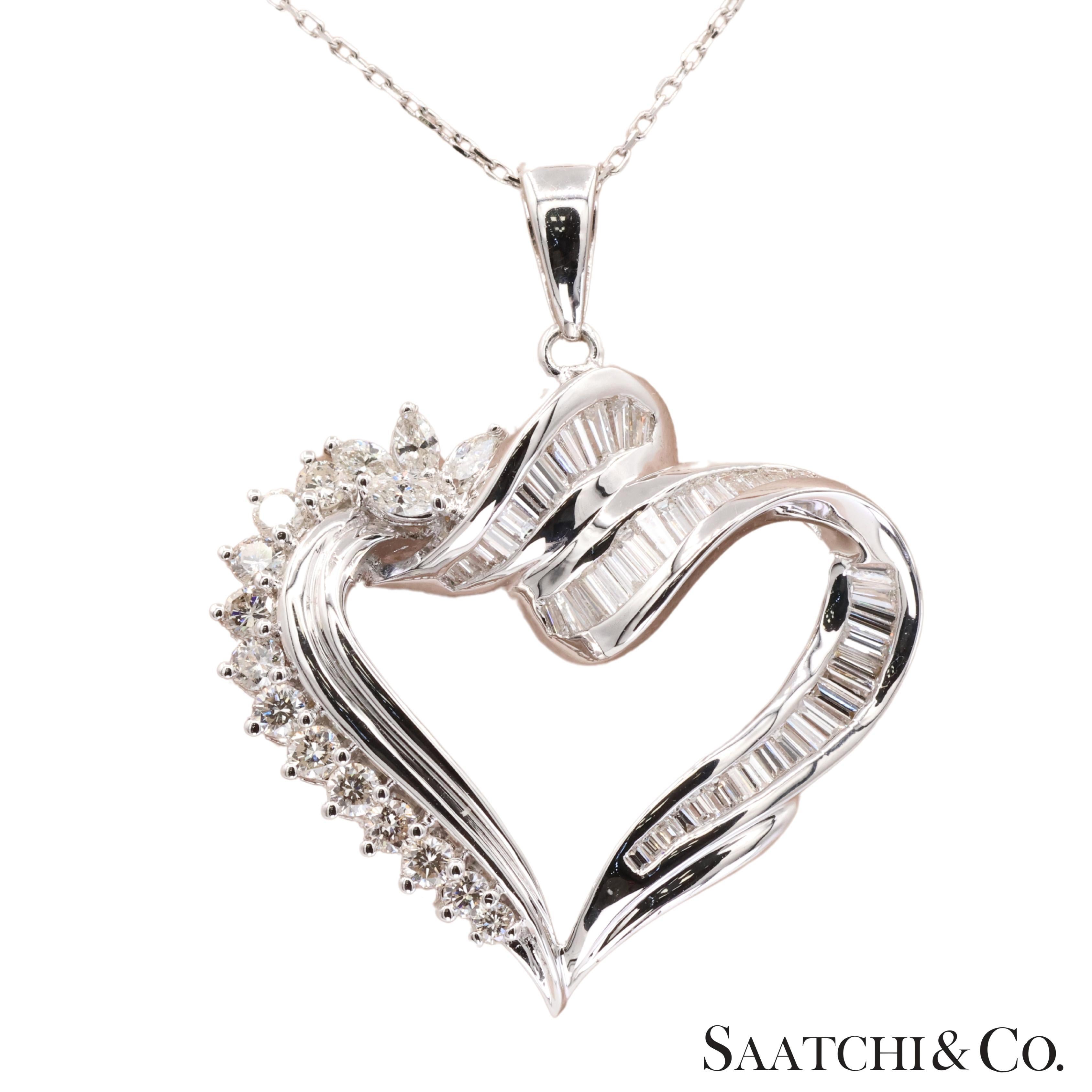 18k 750 Weißgold Naturdiamant Herzform Anhänger mit Kette im Angebot 2