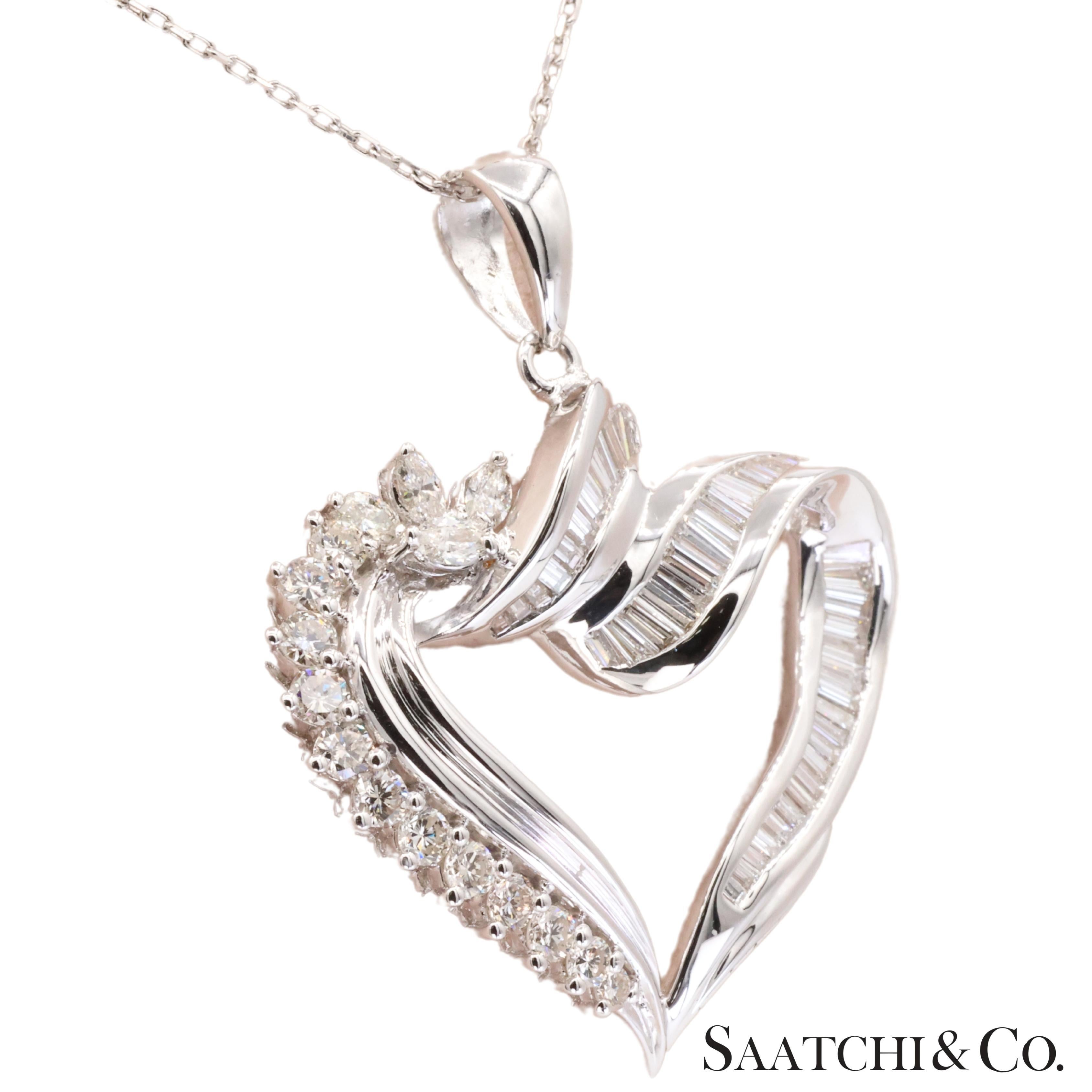 18k 750 Weißgold Naturdiamant Herzform Anhänger mit Kette im Angebot 3