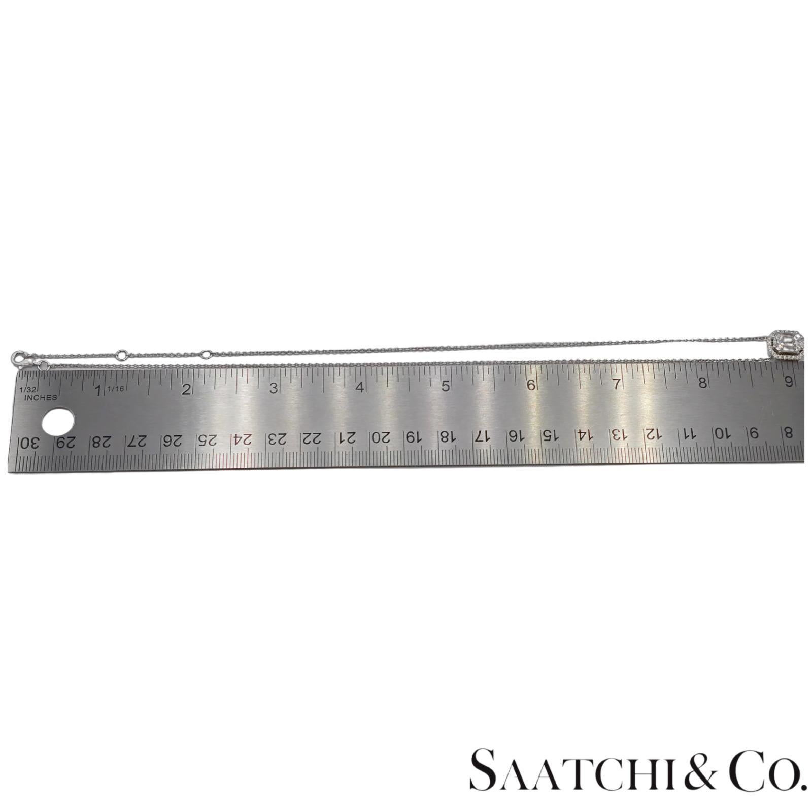 Colgante Esmeralda Ilusión de Diamante Natural de Oro Blanco 750 de 18k con Cadena en venta 6