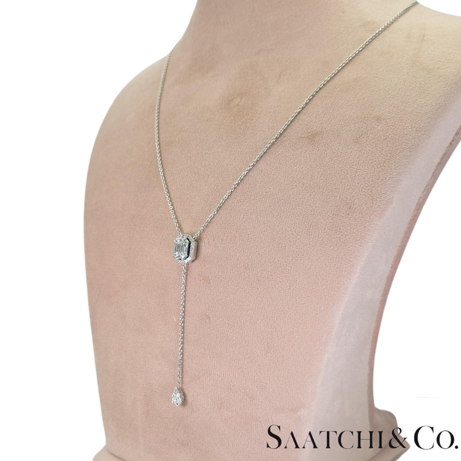 Colgante Esmeralda Ilusión de Diamante Natural de Oro Blanco 750 de 18k con Cadena en Nuevo estado para la venta en New York, NY