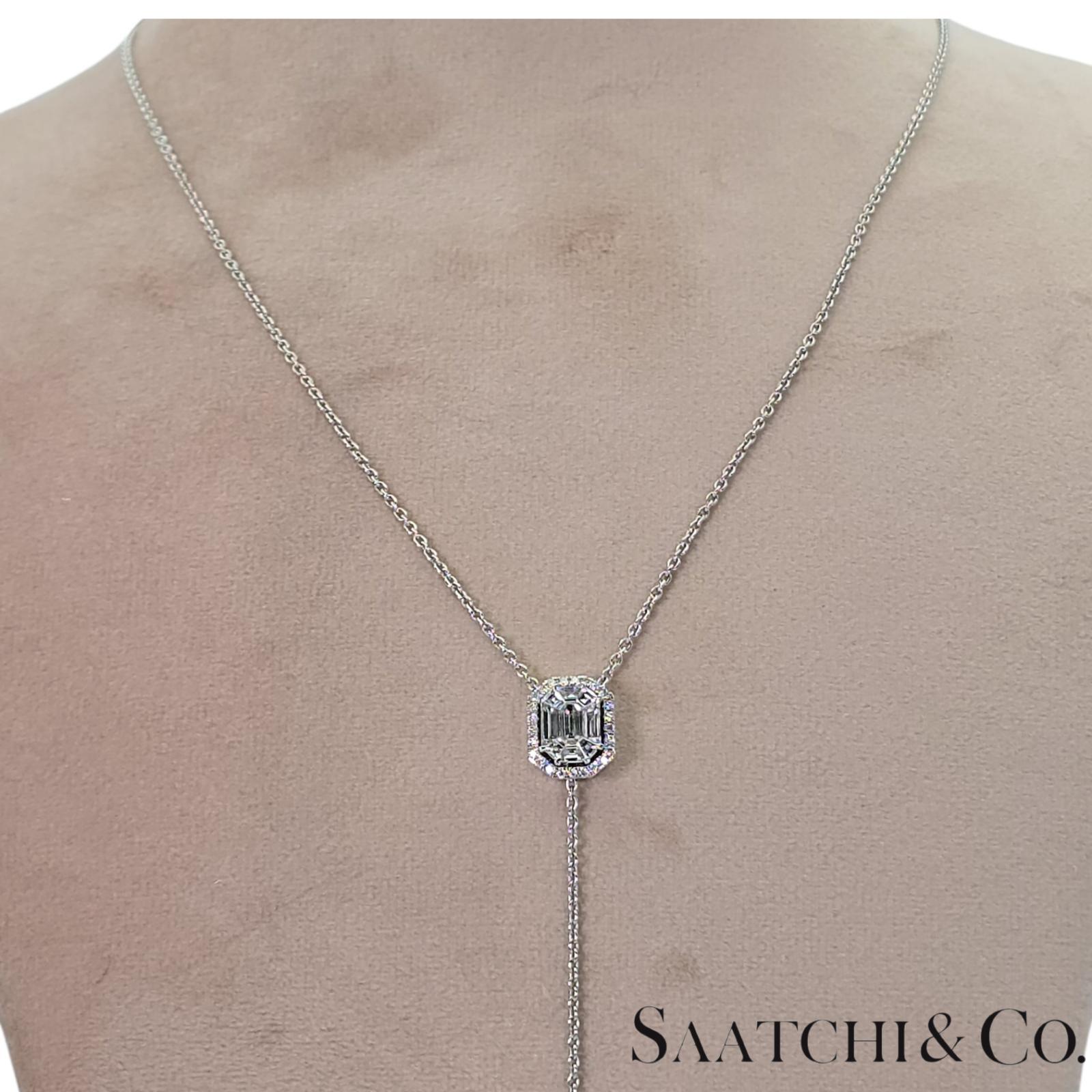De las mujeres Colgante Esmeralda Ilusión de Diamante Natural de Oro Blanco 750 de 18k con Cadena en venta