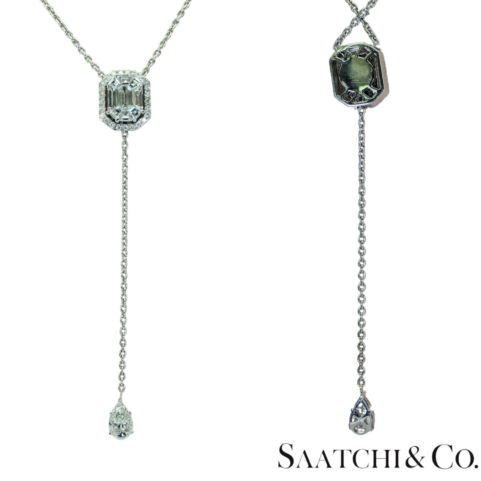 Colgante Esmeralda Ilusión de Diamante Natural de Oro Blanco 750 de 18k con Cadena en venta 3