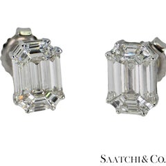 18k 750 White Gold Natural Diamond Illusion Setting Earrings