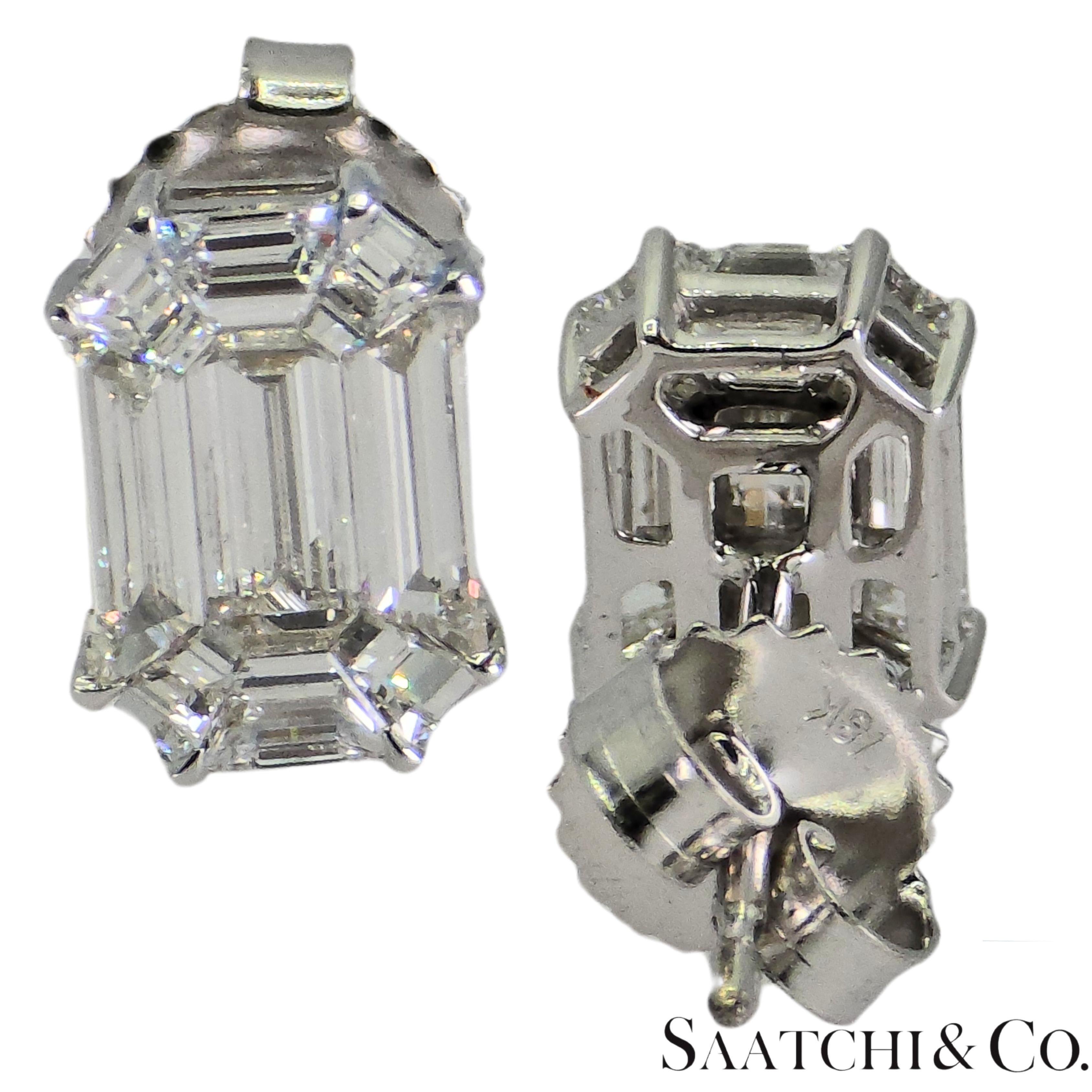 18k 750 White Gold Natural Diamond Illusion Setting Earrings For Sale 2