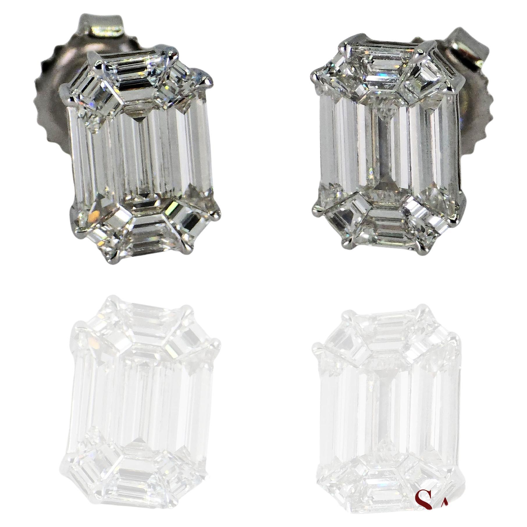 18k 750 White Gold Natural Diamond Illusion Setting Earrings For Sale