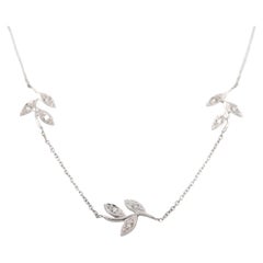 18K 750 White Gold Natural Diamond Leaf Pendant Necklace with Chain