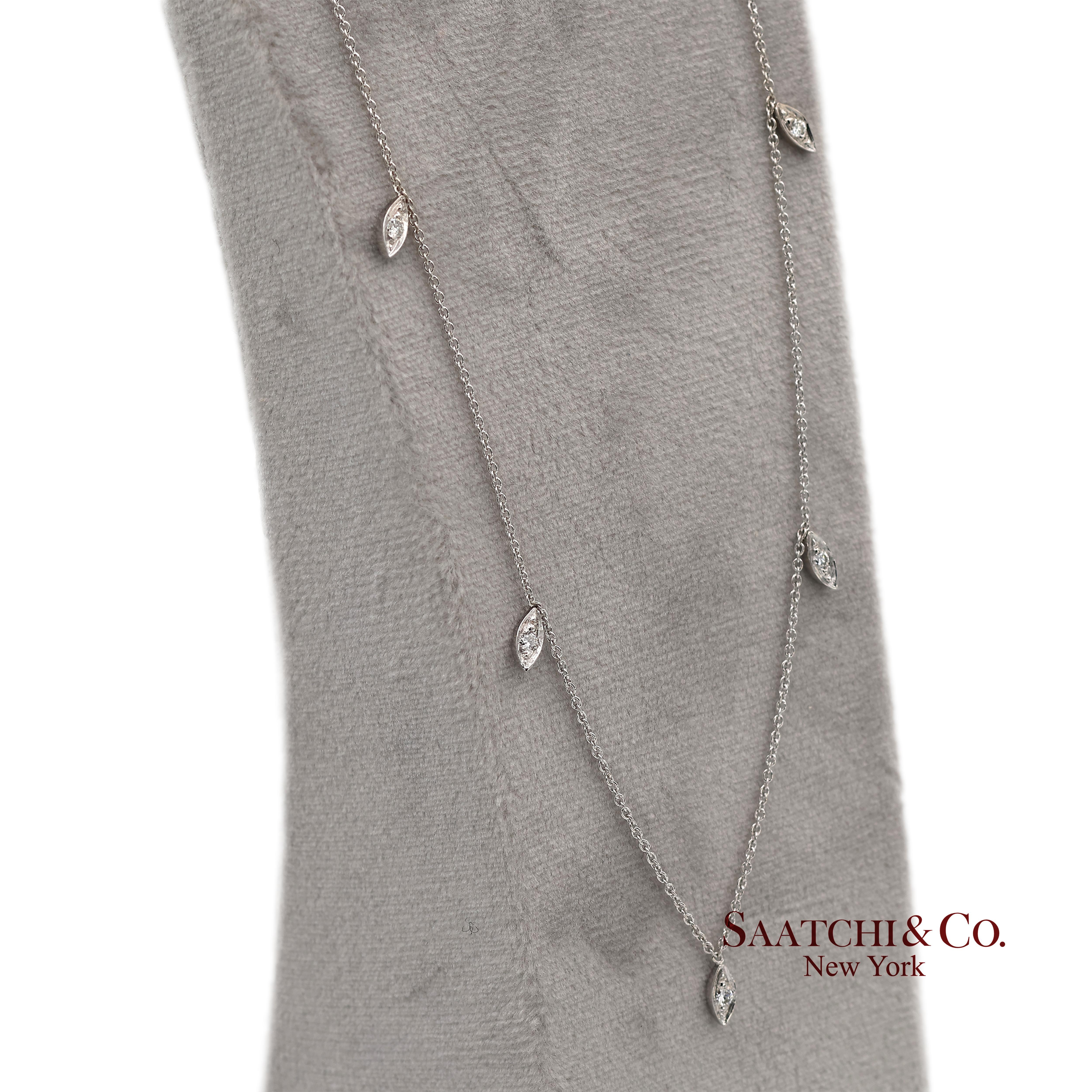 Collana con ciondolo a forma di marquise con diamante naturale in oro bianco 18K 750 e catena in vendita 5