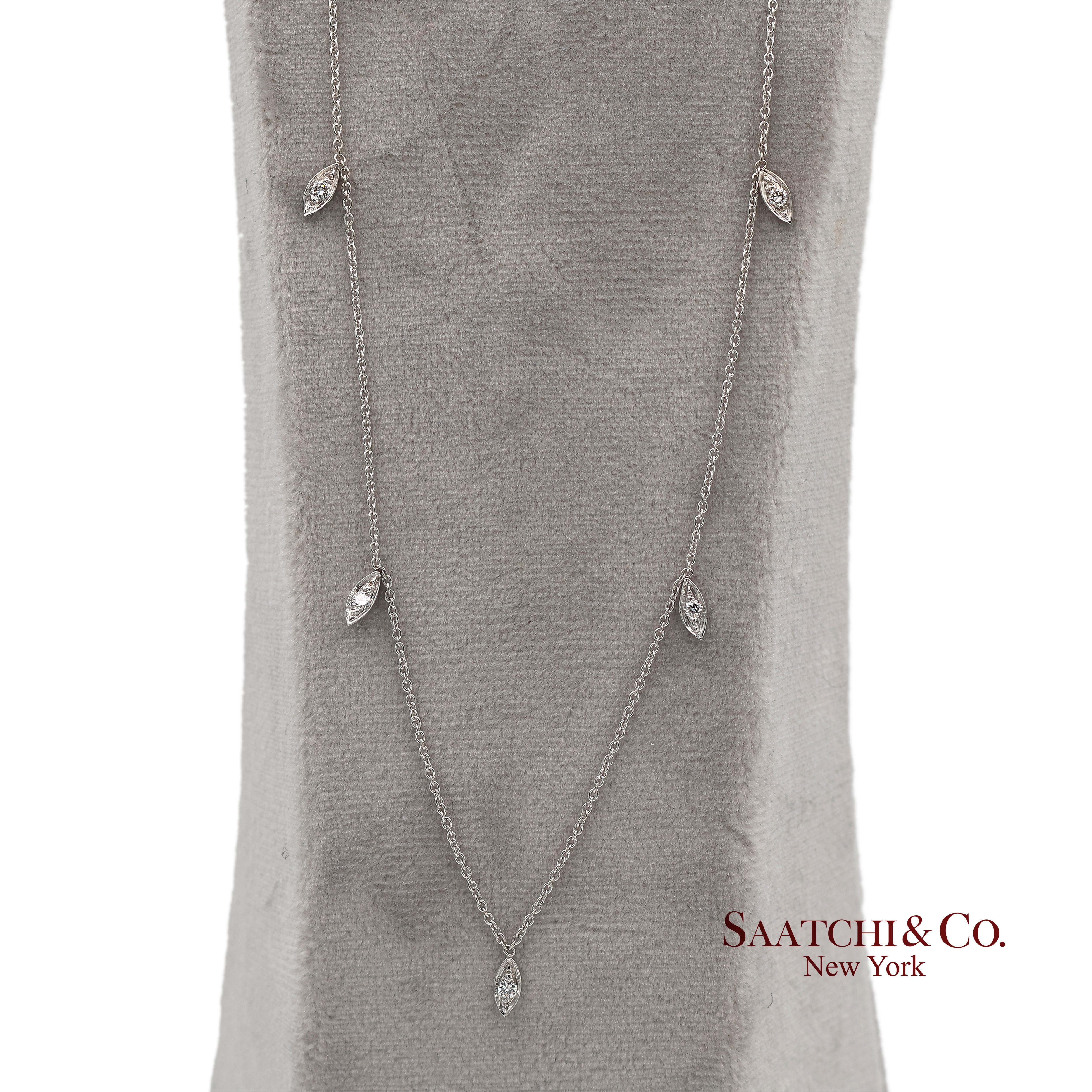 Collana con ciondolo a forma di marquise con diamante naturale in oro bianco 18K 750 e catena in vendita 3