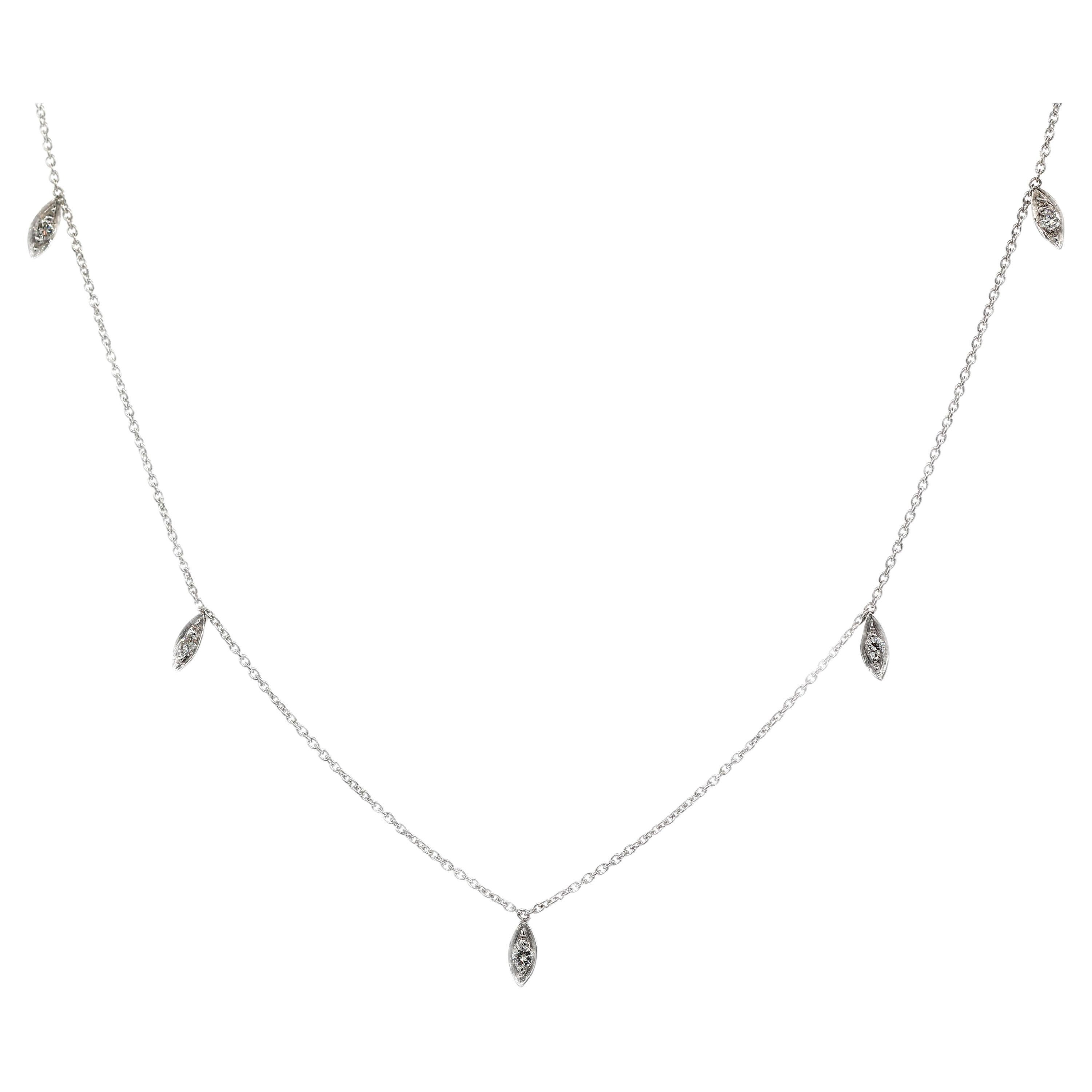 18K 750 White Gold Natural Diamond Marquise Shape Pendant Necklace with Chain