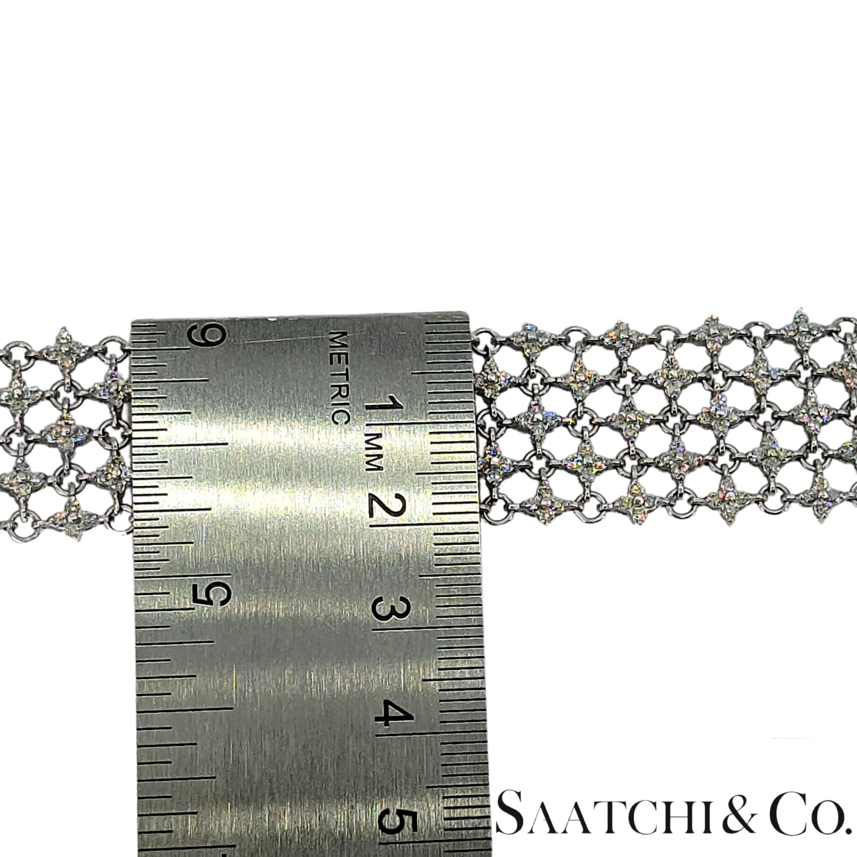 18k 750 White Gold Natural Diamond Mesh Bracelet For Sale 1