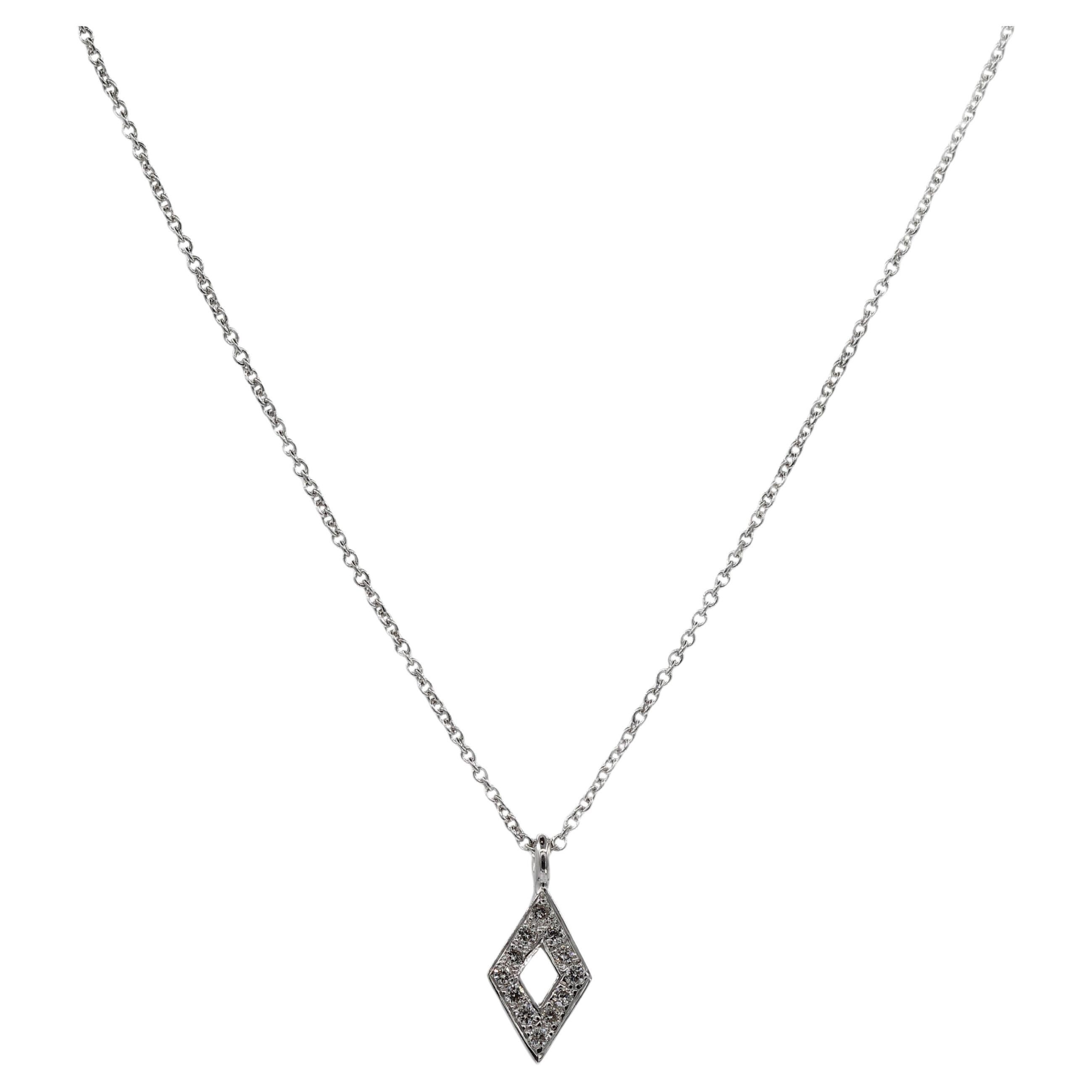 18K 750 White Gold Natural Diamond Rhombus Shape Pendant Necklace with Chain