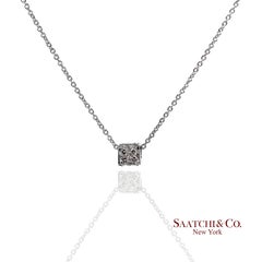 18K 750 White Gold Natural Diamond Square Box Shape Pendant Necklace with Chain