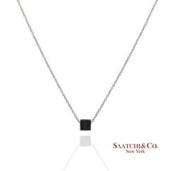 18K 750 White Gold Natural Diamond Square Box Shape Pendant Necklace with Chain