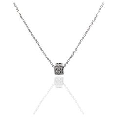 18K 750 White Gold Natural Diamond Square Box Shape Pendant Necklace with Chain