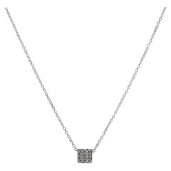 18K 750 White Gold Natural Diamond Square Box Shape Pendant Necklace with Chain