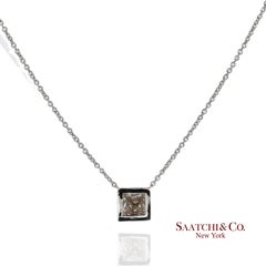 18K 750 White Gold Natural Diamond Square Shape Pendant Necklace with Chain