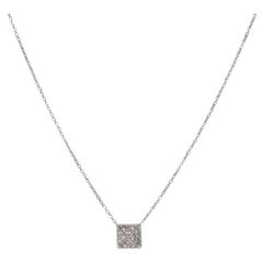 18K 750 White Gold Natural Diamond Square Shape Pendant Necklace with Chain
