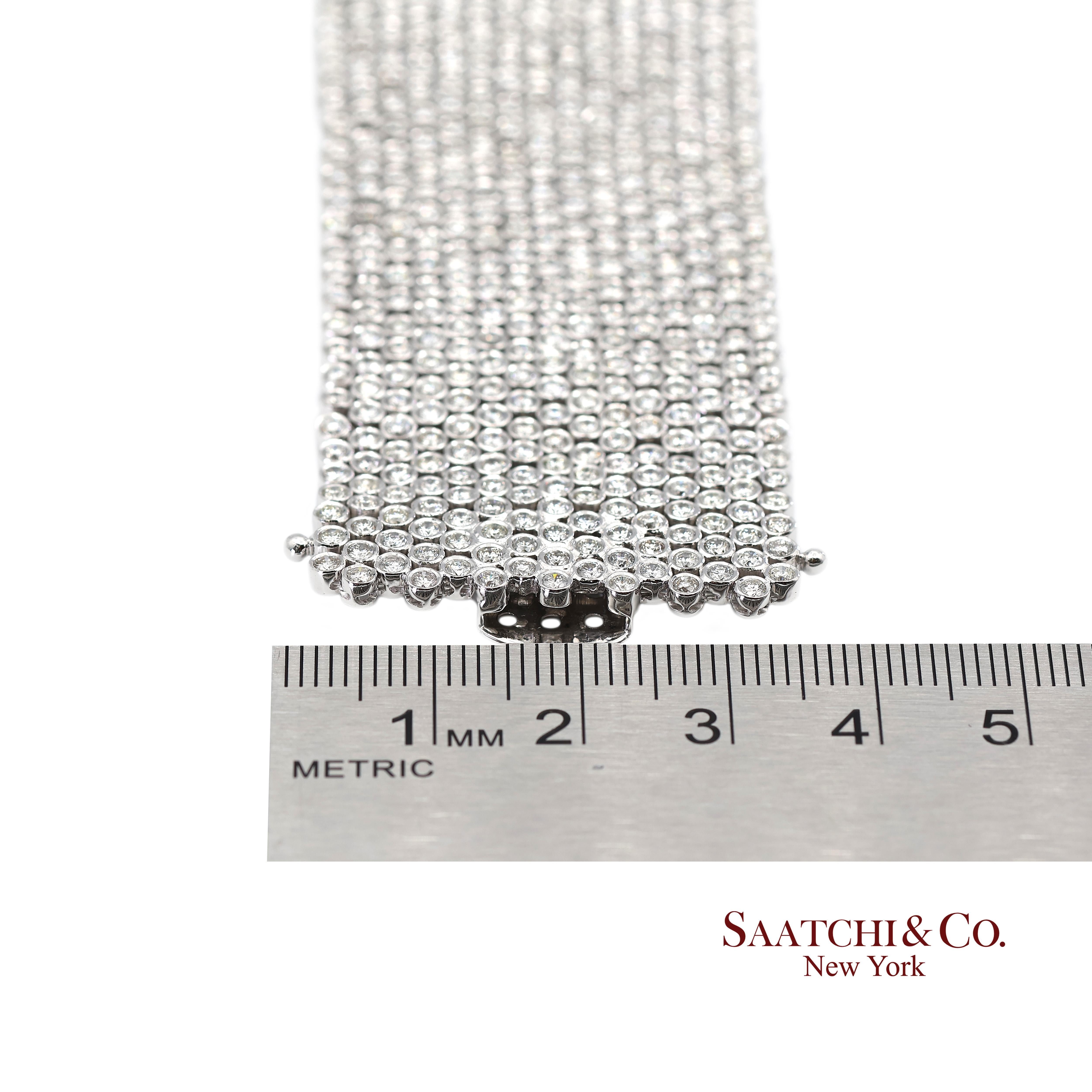 Bracciale a maglie larghe con diamanti naturali in oro bianco 18K 750 a 15 file in vendita 4