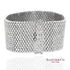 18K 750 White Gold Natural Diamond Wide Mesh Bracelet 15 Rows