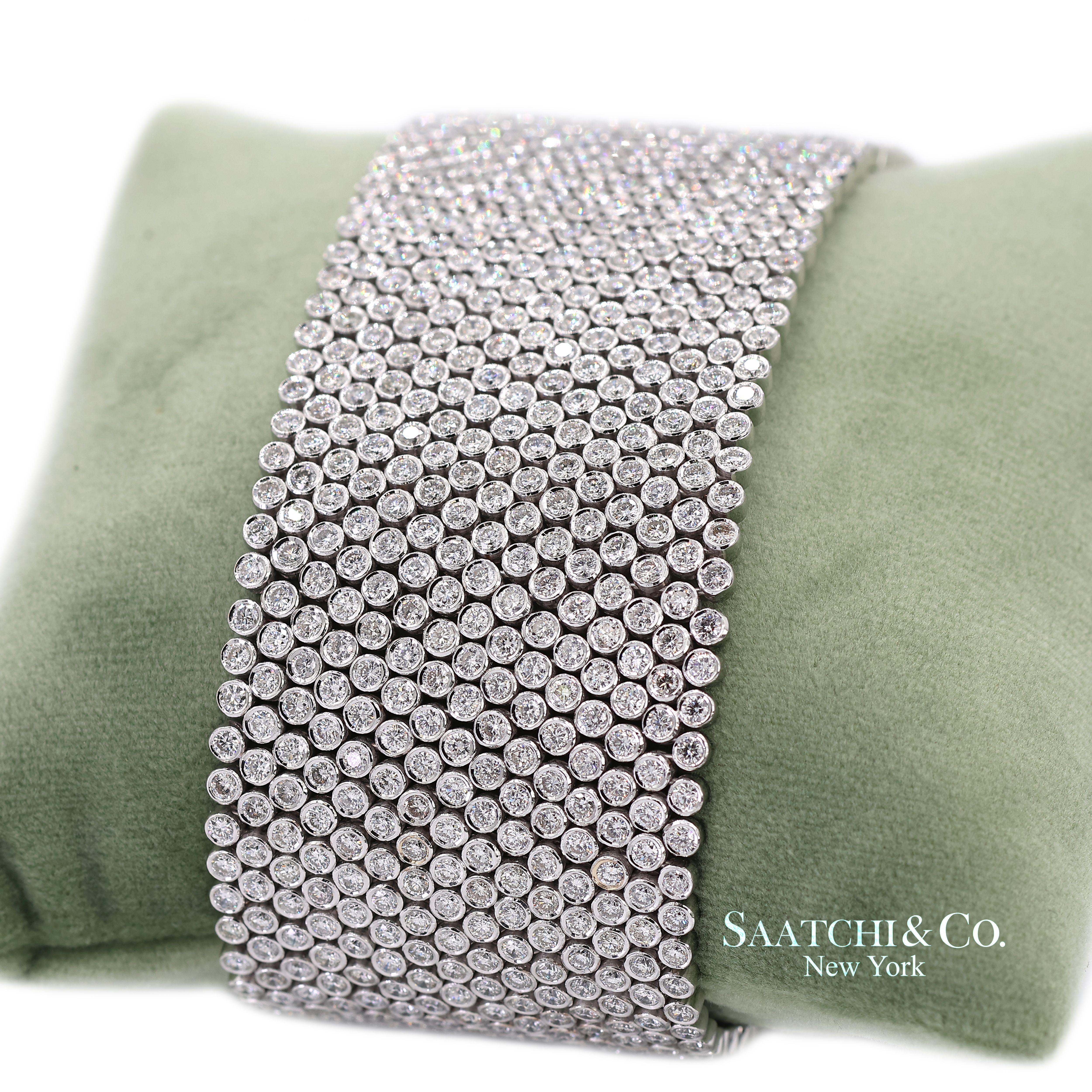 da uomo o donna Bracciale a maglie larghe con diamanti naturali in oro bianco 18K 750 a 15 file in vendita