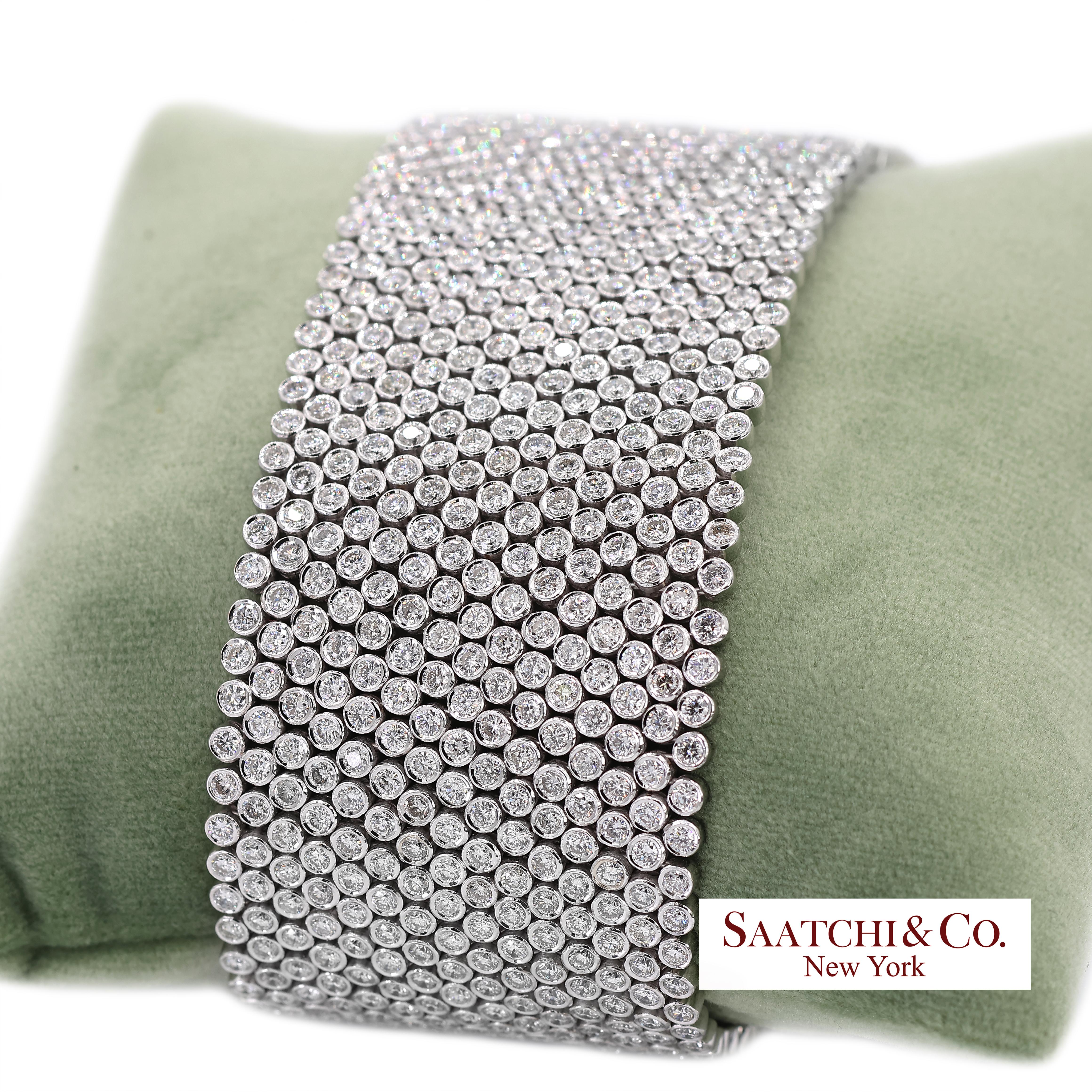 da uomo o donna Bracciale a maglie larghe con diamanti naturali in oro bianco 18K 750 a 15 file in vendita