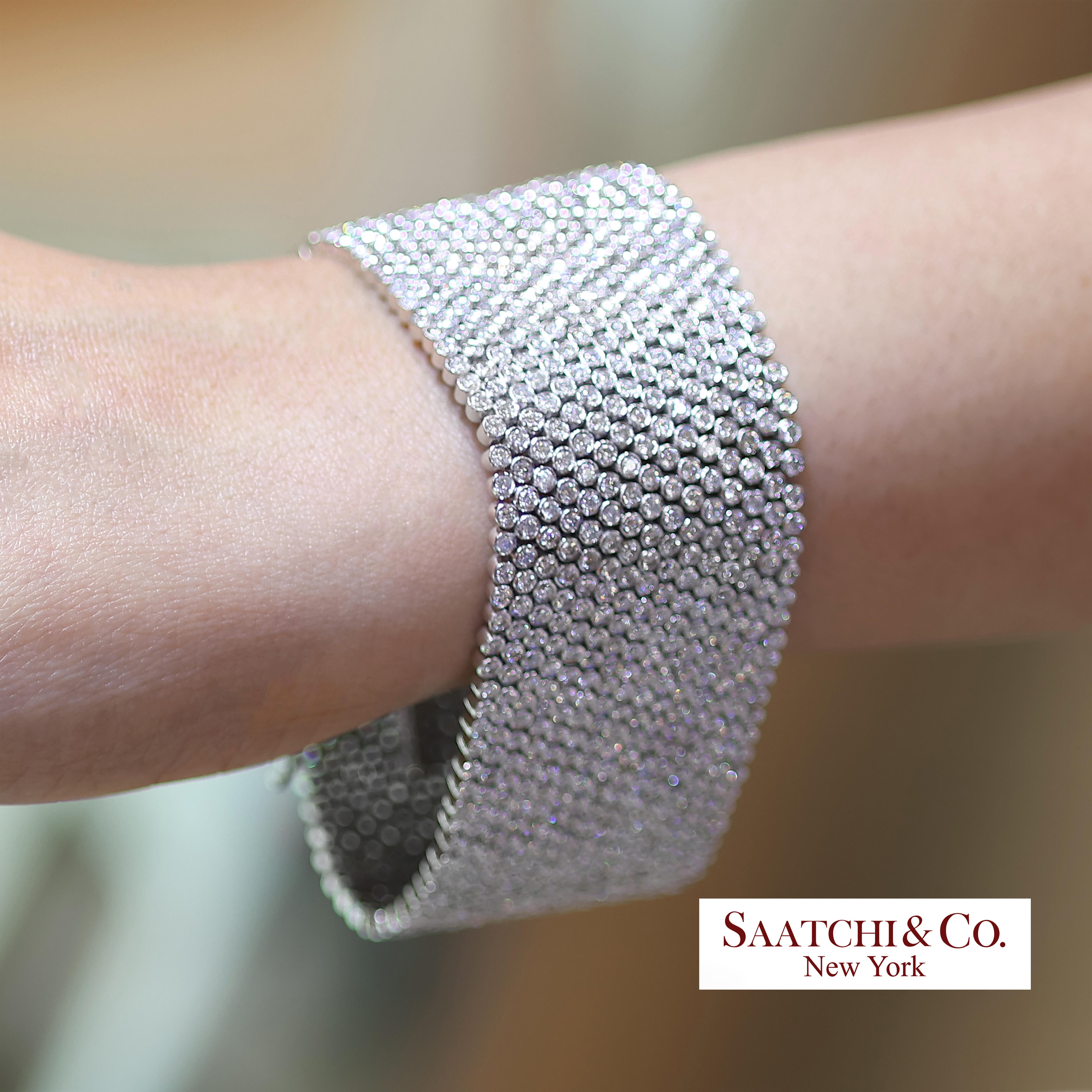 Bracciale a maglie larghe con diamanti naturali in oro bianco 18K 750 a 15 file in vendita 2