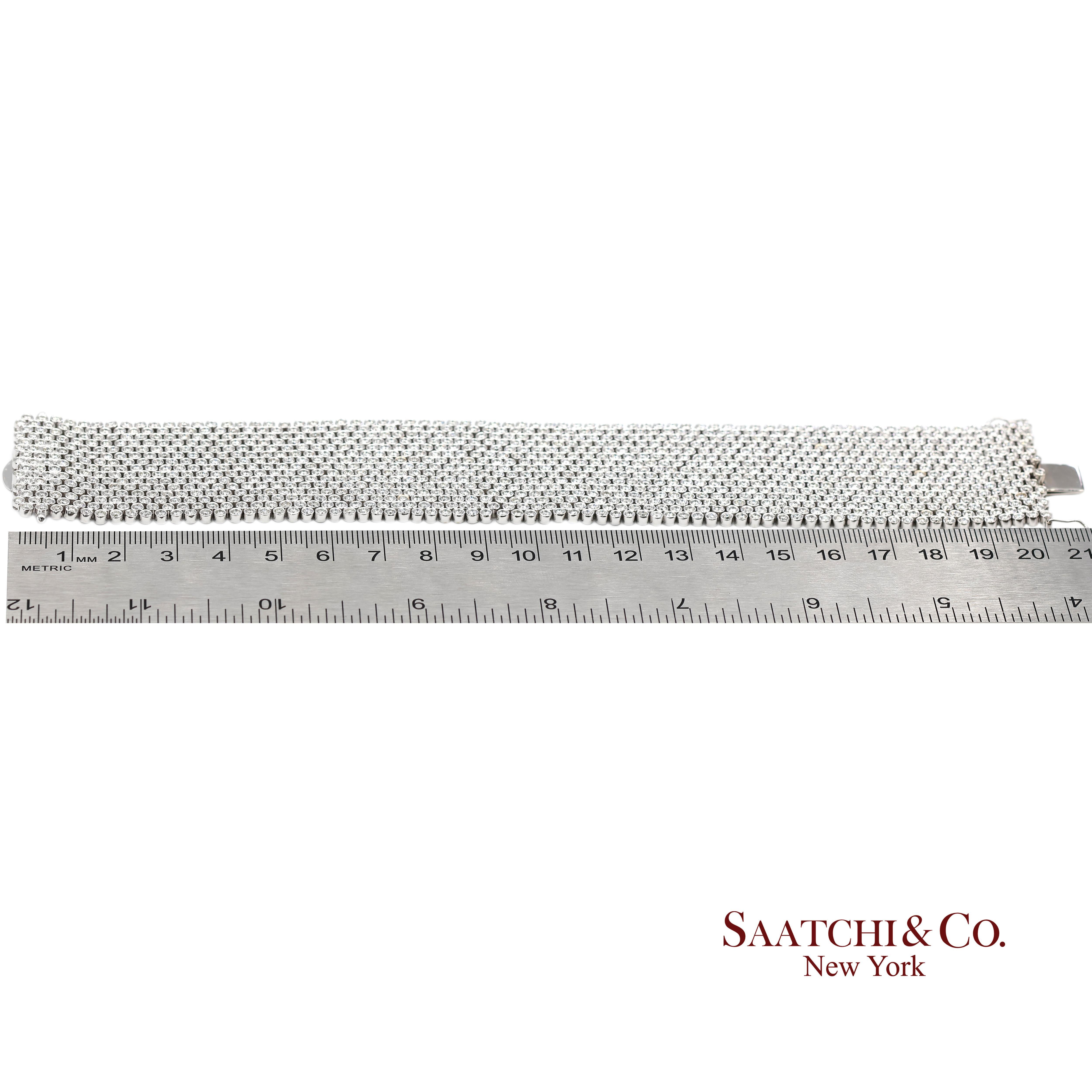 Bracciale a maglie larghe con diamanti naturali in oro bianco 18K 750 a 15 file in vendita 3