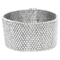 Pulsera de malla ancha con diamantes naturales de oro blanco 750 de 18 quilates 15 filas