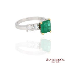 18k 750 White Gold Natural Emerald and Diamond Ring Size 7