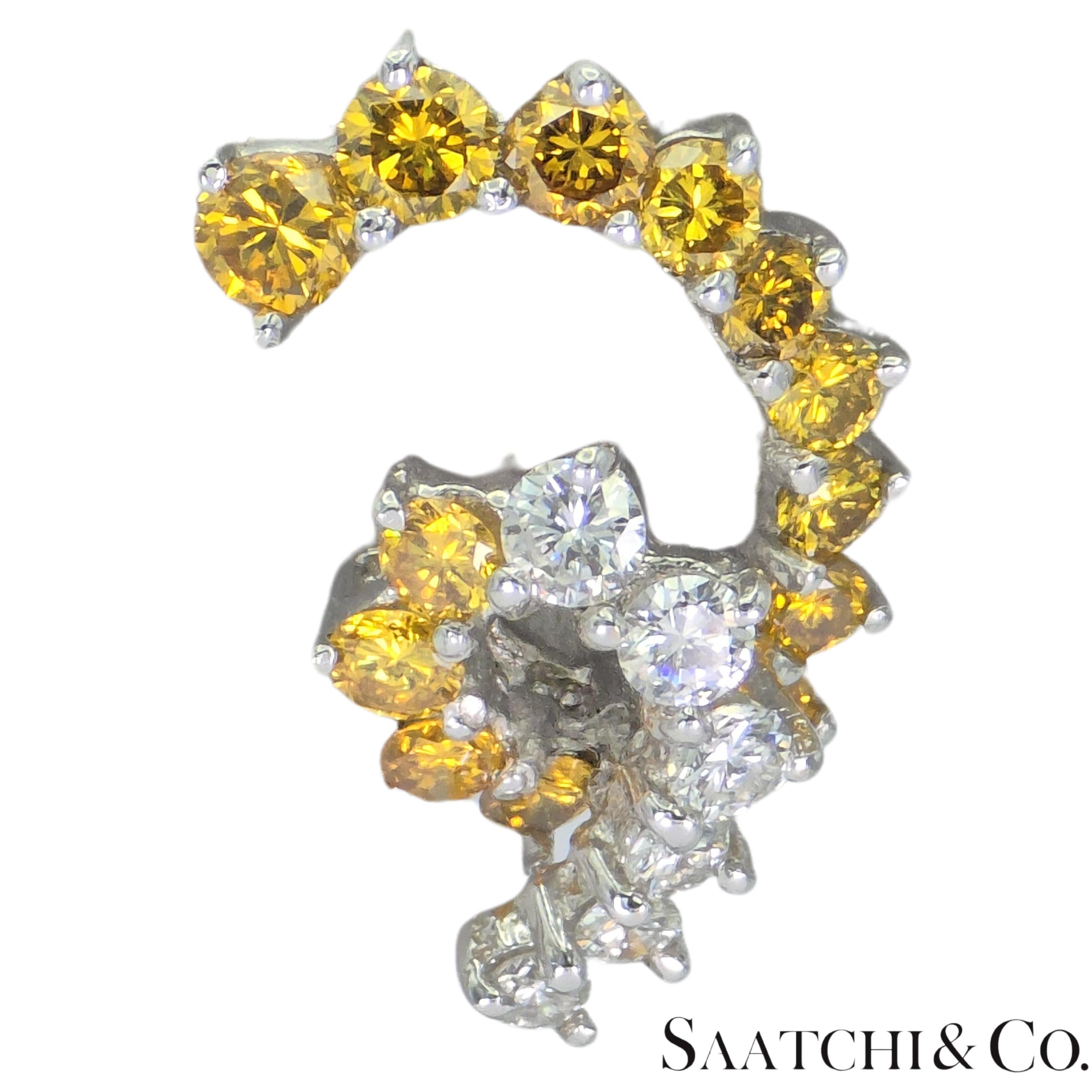 18k 750 Weißgold Natürliche Ohrringe mit gelben und weißen Diamanten im Angebot 4