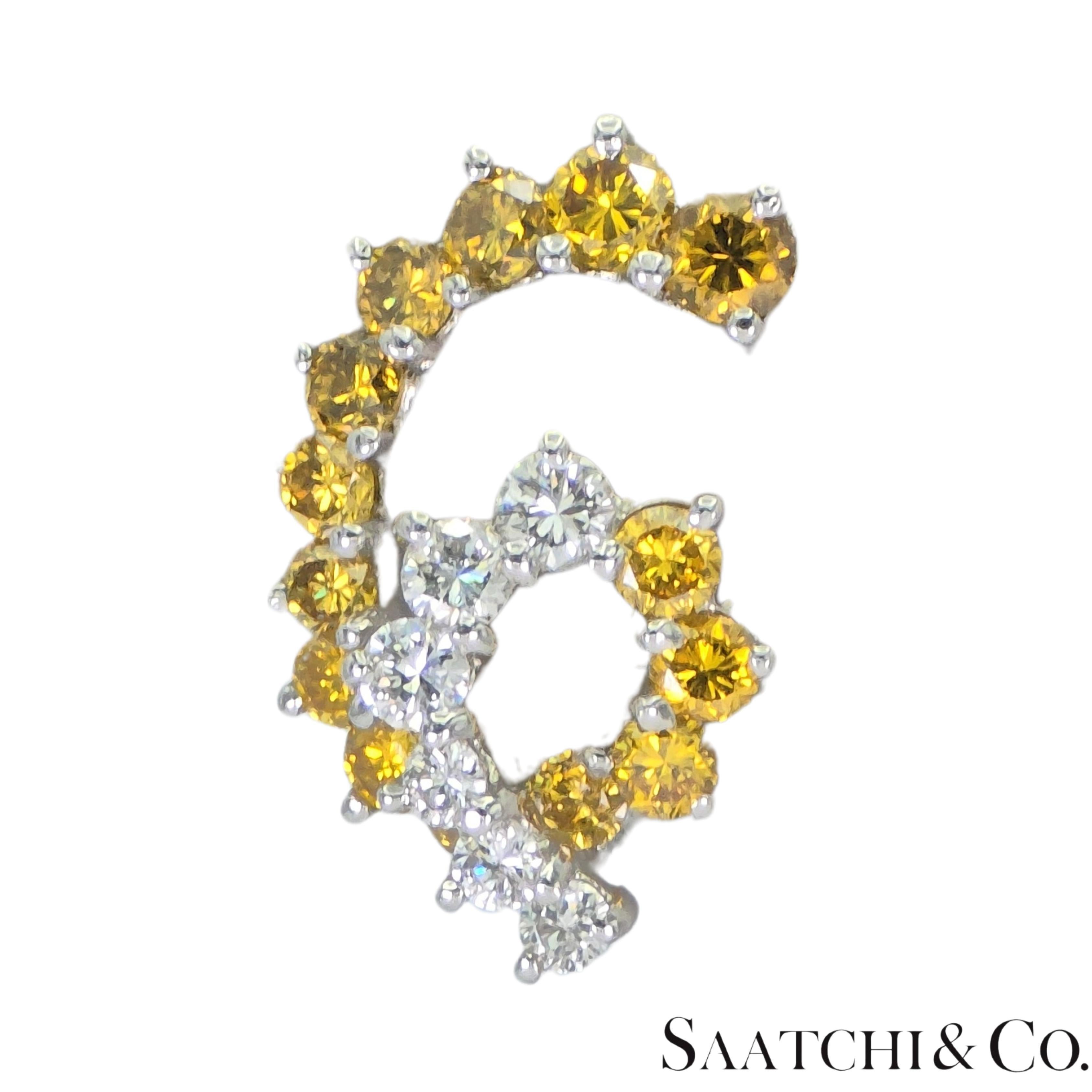 18k 750 Weißgold Natürliche Ohrringe mit gelben und weißen Diamanten im Zustand „Neu“ im Angebot in New York, NY