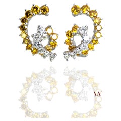 18k 750 Weißgold Natürliche Ohrringe mit gelben und weißen Diamanten