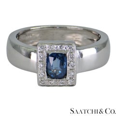 18k 750 White Gold Natural Oval Sapphire And Natural Diamond Ring