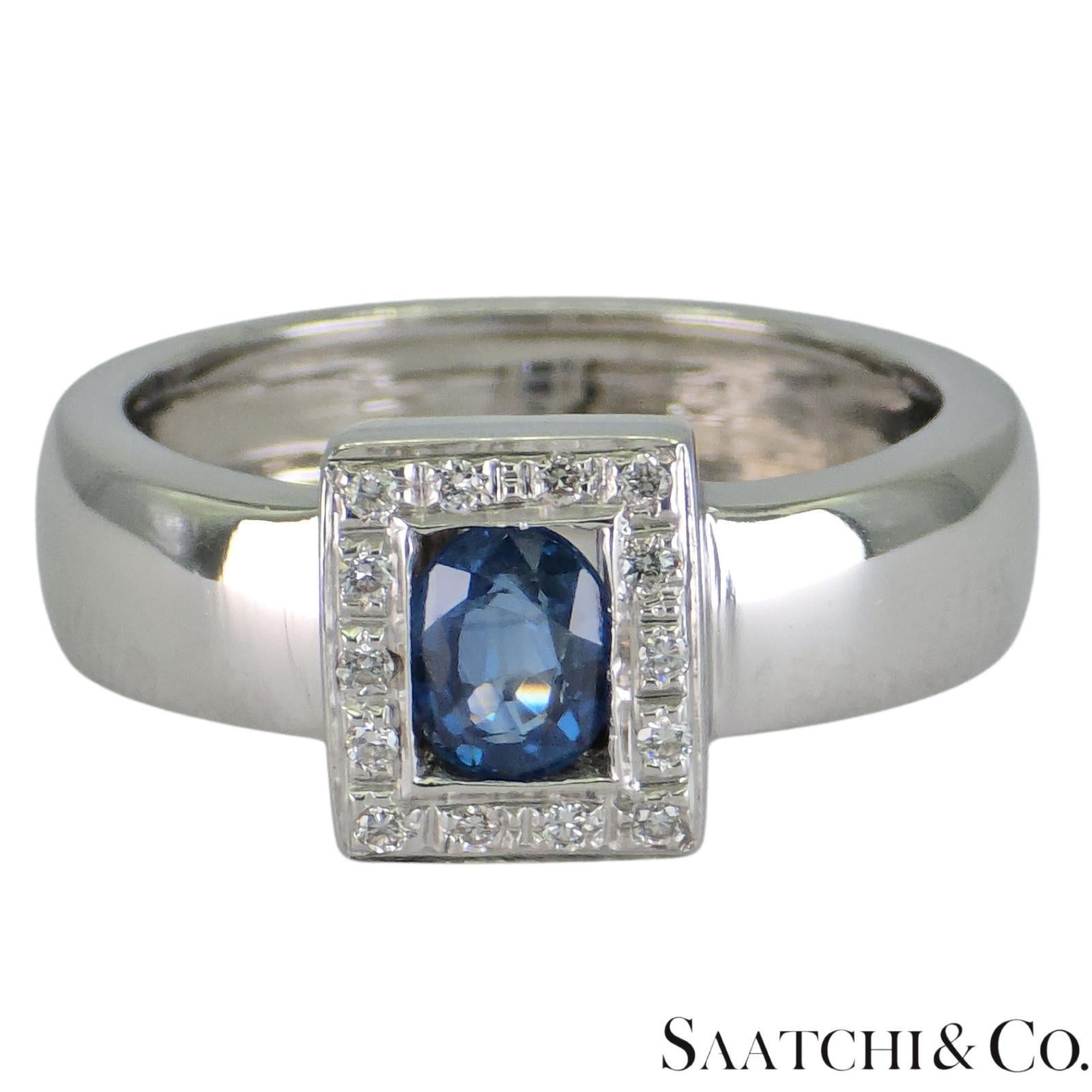 Bague en or blanc 18k 750 saphirs ovales naturels et diamants naturels Neuf - En vente à New York, NY