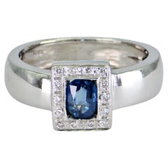Bague en or blanc 18k 750 saphirs ovales naturels et diamants naturels