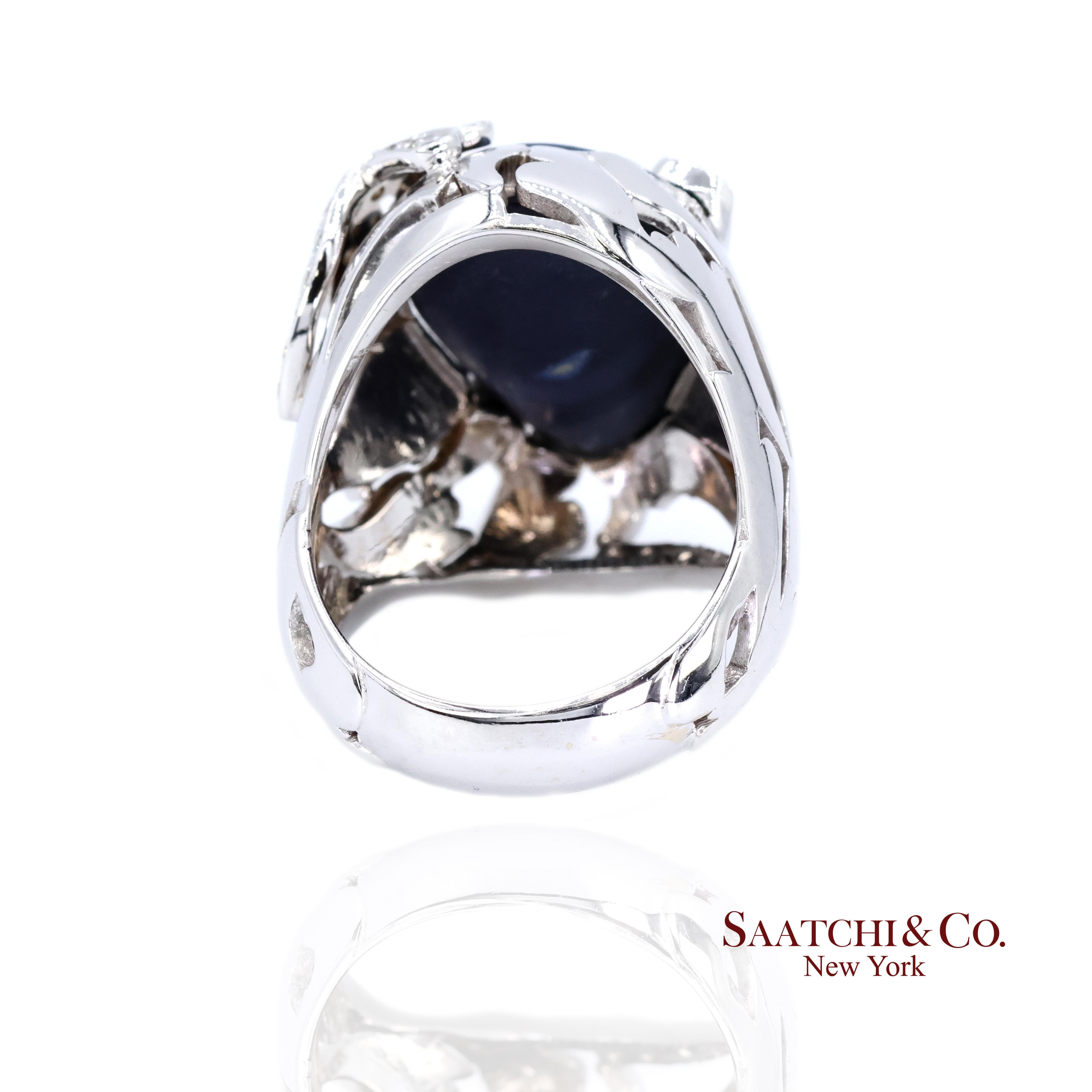 18K 750 Weißgold Natürlicher Birnenopal und breiter Diamantring im Zustand „Neu“ im Angebot in New York, NY