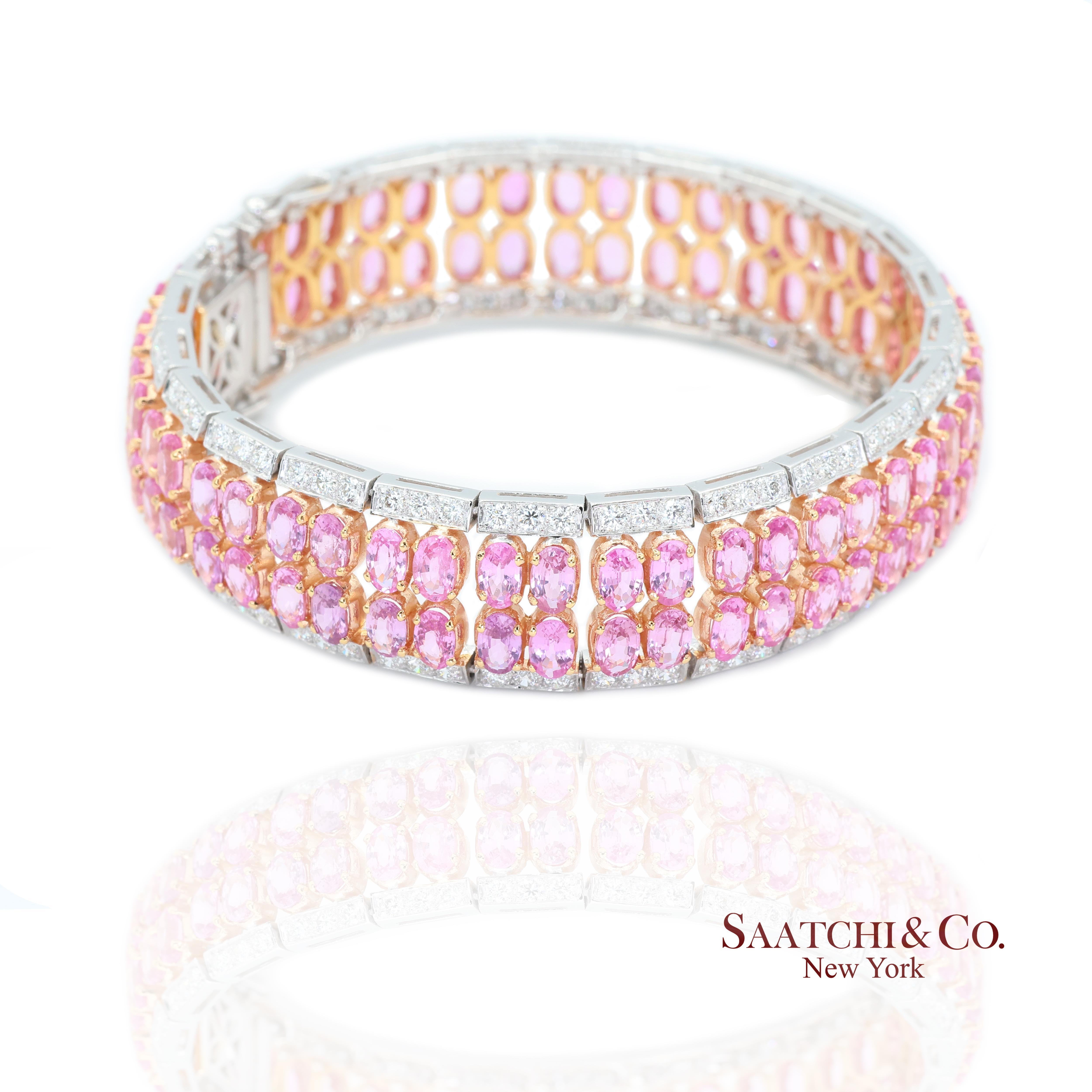 Bracelet en or 18k saphir rose et diamant

Type de métal : Or blanc 18k
Poids total de l'article : 41,9 grammes
Longueur : 19.0 cm
Largeur : 18.0 mm
Hauteur : 5.0 mm
De grande taille : Oui
1:
Pierre principale : Saphir rose
Saphir Poids en carats :