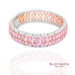 18k 750 White Gold Natural Pink Sapphire and Diamond Bangle Bracelet