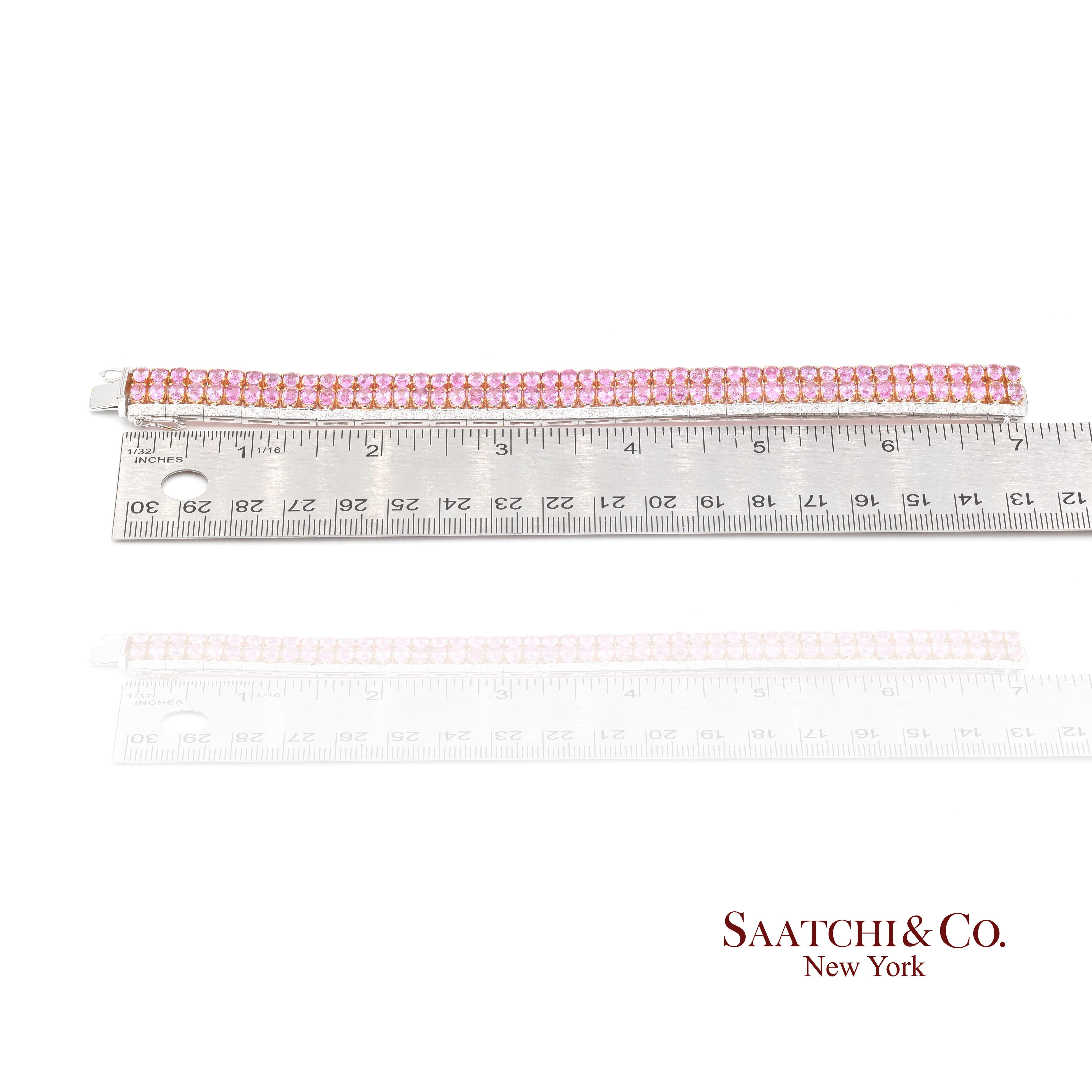 Bracelet en or blanc 18k 750 saphirs roses naturels et diamants en vente 3