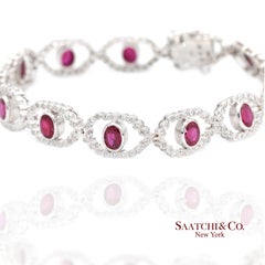 18k 750 White Gold Natural Ruby and Diamond Milgrain Bracelet